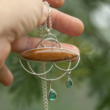Uniek exemplaar Healing Tears zilveren hanger #3 • Fossiel koraal & Kyaniet (klaar voor verzending)