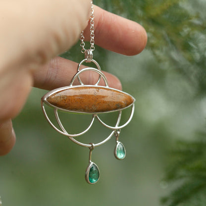 Uniek exemplaar Healing Tears zilveren hanger #3 • Fossiel koraal & Kyaniet (klaar voor verzending)