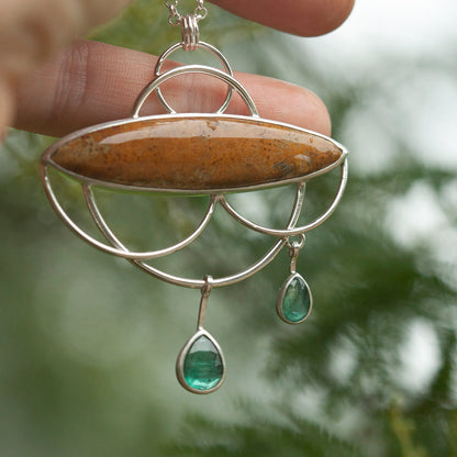 Uniek exemplaar Healing Tears zilveren hanger #3 • Fossiel koraal & Kyaniet (klaar voor verzending)