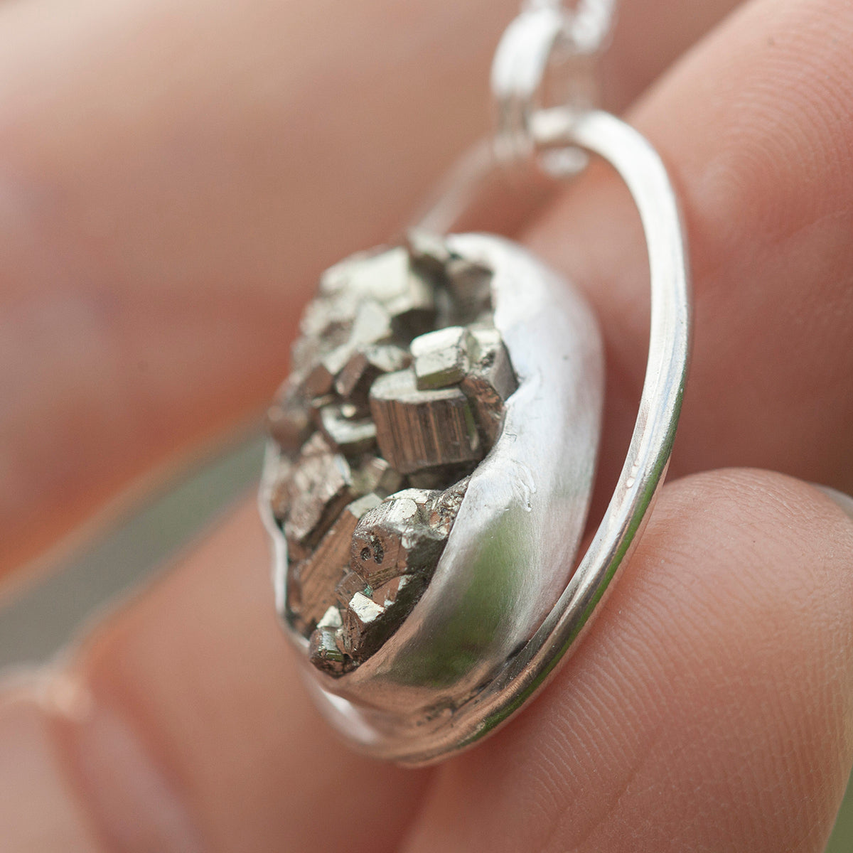 OOAK Mae pendant in silver #30 • Druzy Pyrite (Ready to ship)