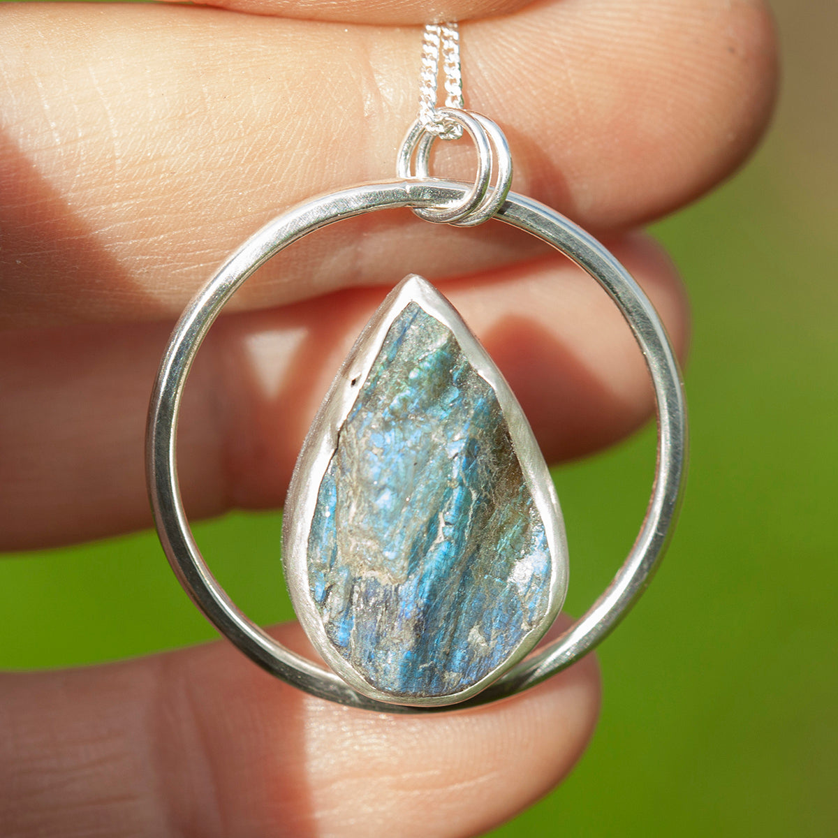 OOAK Mae pendant in silver #34 • rough Labradorite (Ready to ship)