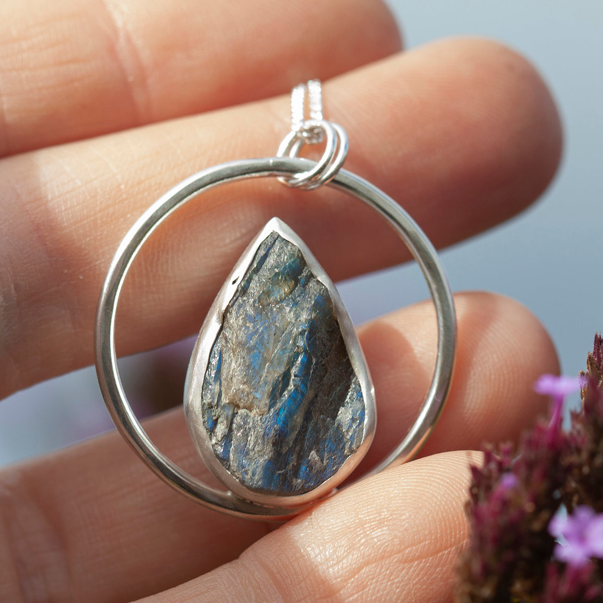 OOAK Mae pendant in silver #34 • rough Labradorite (Ready to ship)