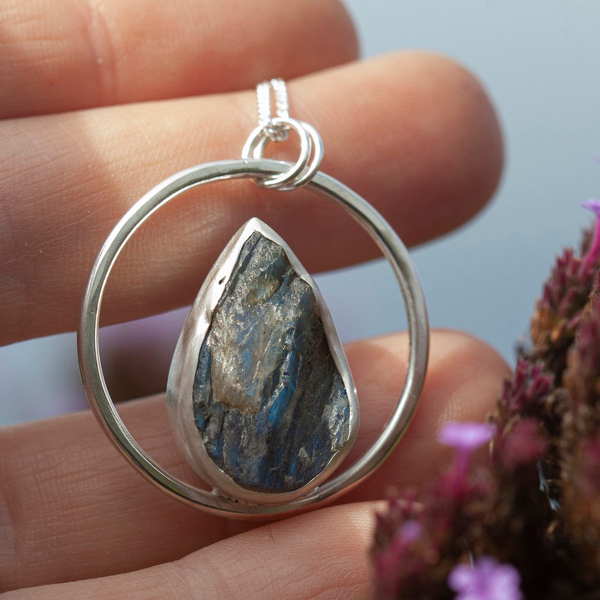 OOAK Mae pendant in silver #34 • rough Labradorite (Ready to ship)