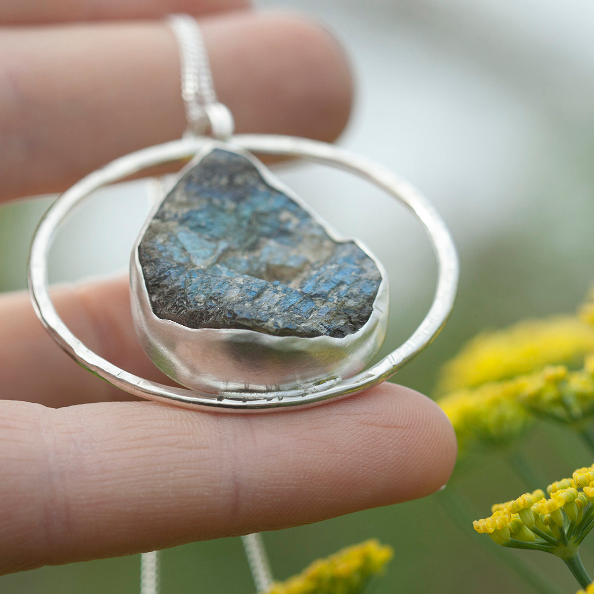 OOAK Mae pendant in silver #36 • rough Labradorite (Ready to ship)