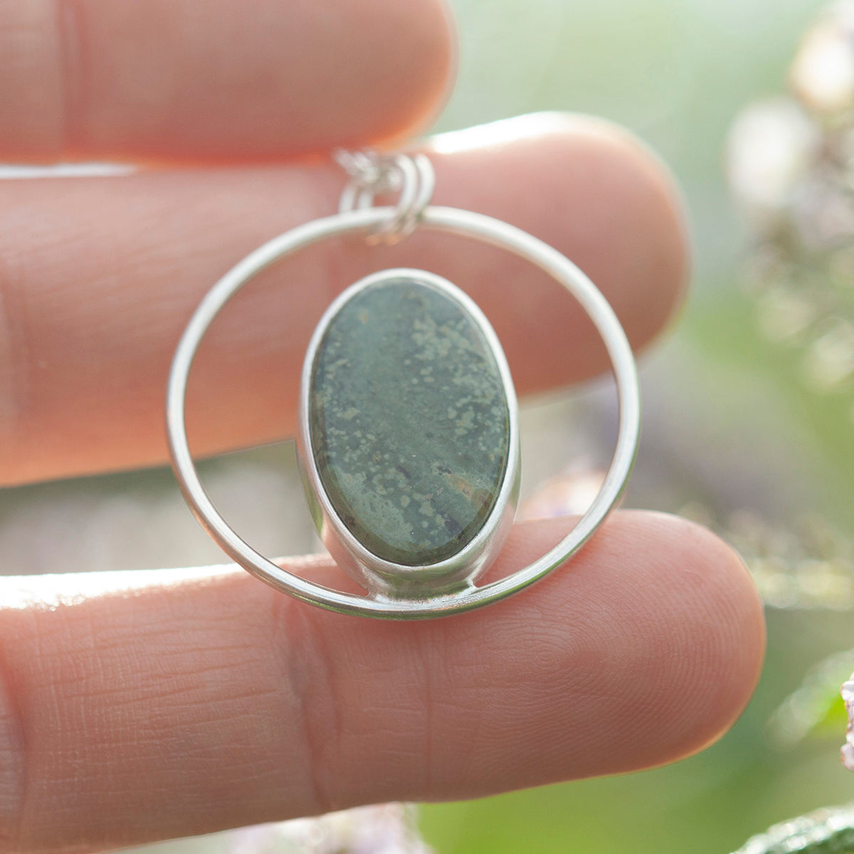 OOAK Mae pendant in silver #47 • Green Jasper (Ready to ship)