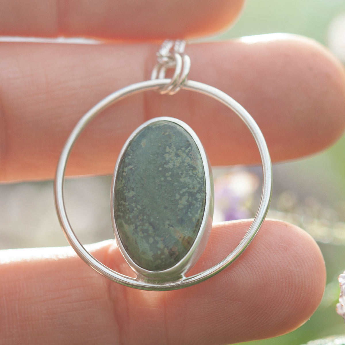 OOAK Mae pendant in silver #47 • Green Jasper (Ready to ship)