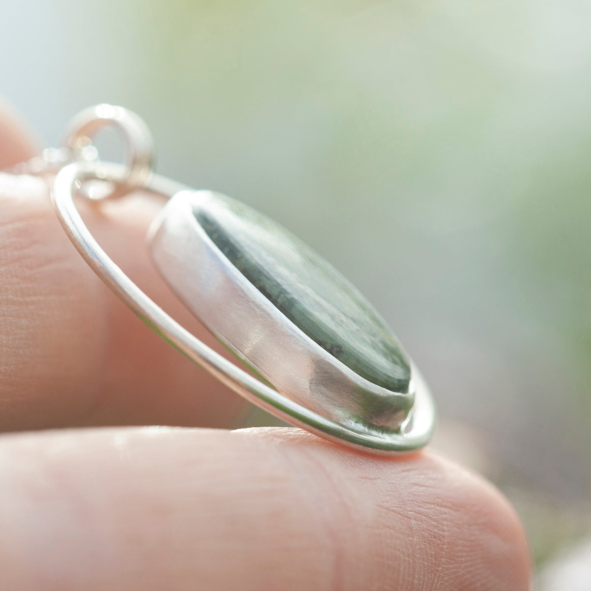 OOAK Mae pendant in silver #47 • Green Jasper (Ready to ship)