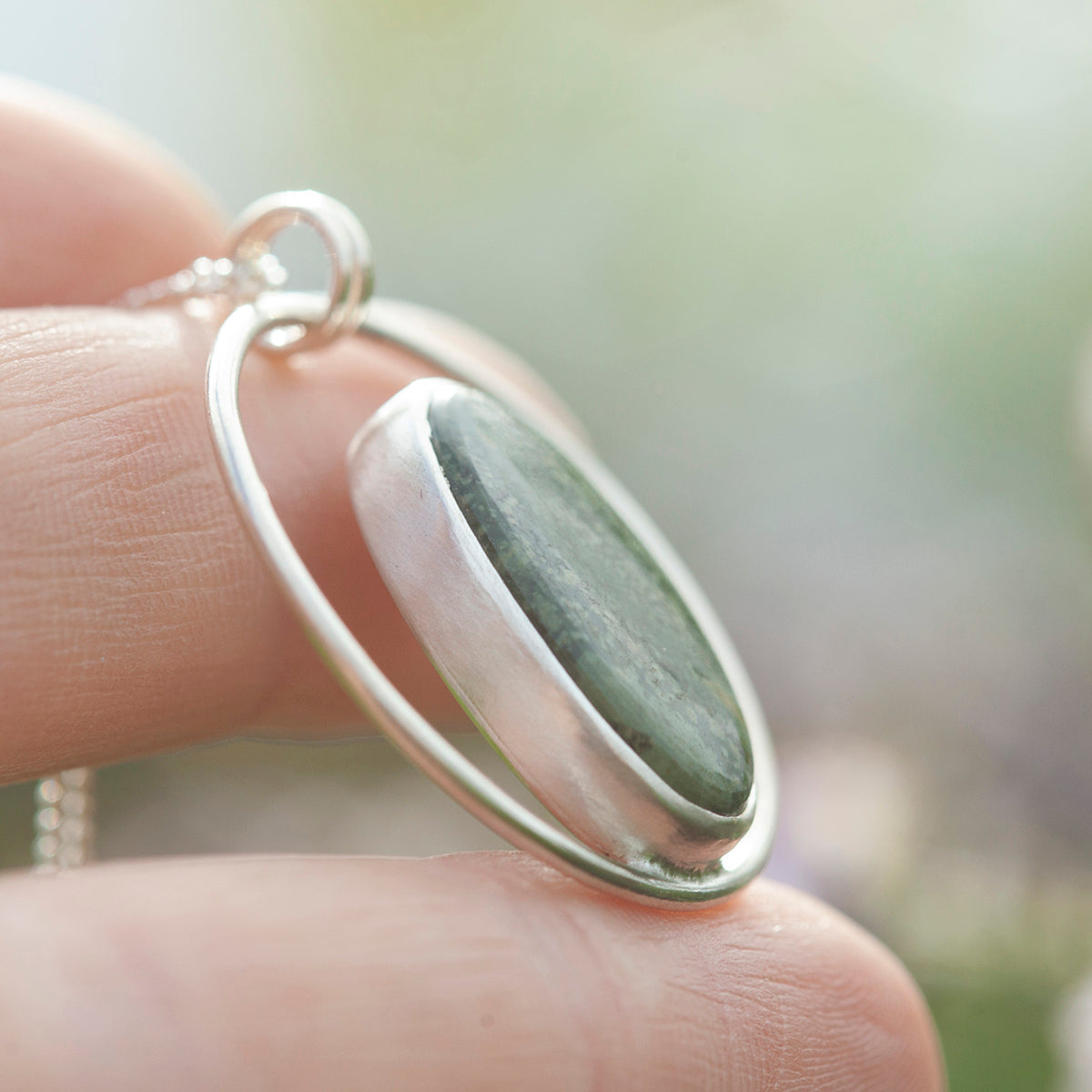 OOAK Mae pendant in silver #47 • Green Jasper (Ready to ship)