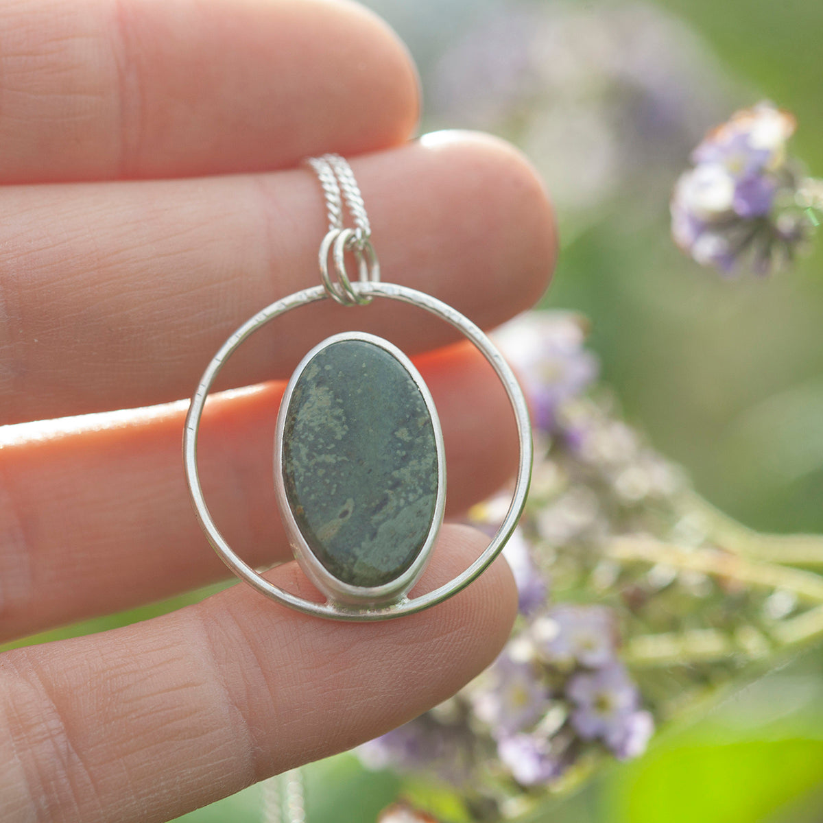 OOAK Mae pendant in silver #48 • Green Jasper (Ready to ship)