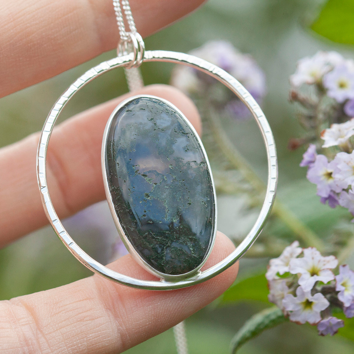 OOAK Mae pendant in silver #51 • Moss Agate (Ready to ship)