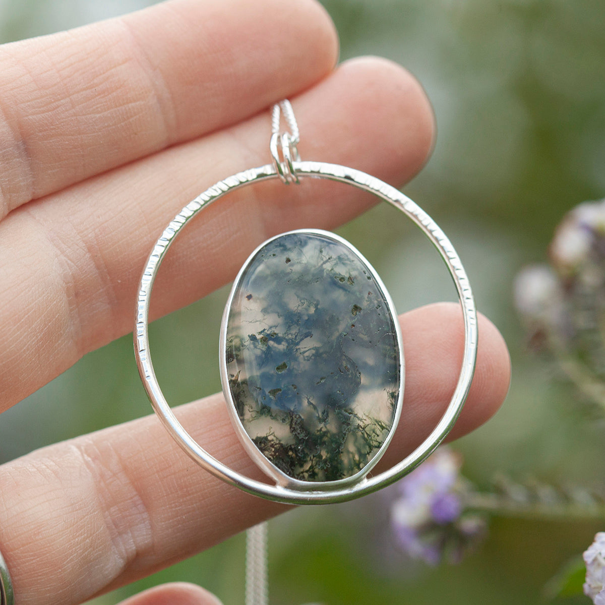 Mae zilveren hanger uniek exemplaar #52 • Mosagaat (Klaar voor verzending)