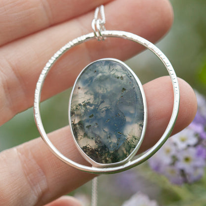 OOAK Mae pendant in silver #52 • Moss Agate (Ready to ship)