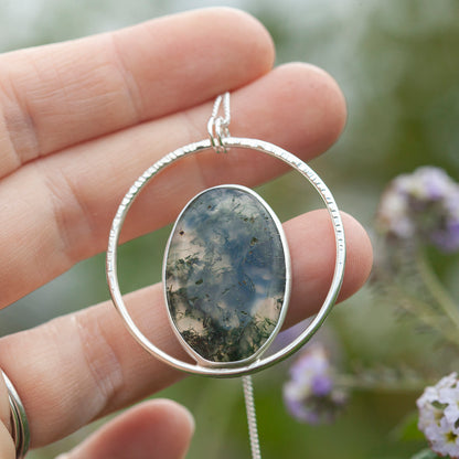 OOAK Mae pendant in silver #52 • Moss Agate (Ready to ship)