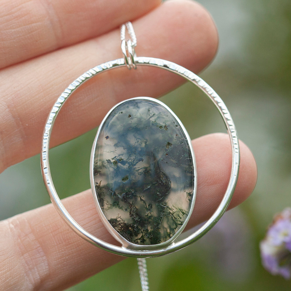 OOAK Mae pendant in silver #52 • Moss Agate (Ready to ship)