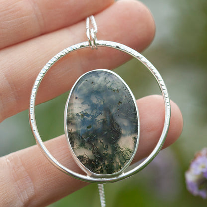 OOAK Mae pendant in silver #52 • Moss Agate (Ready to ship)