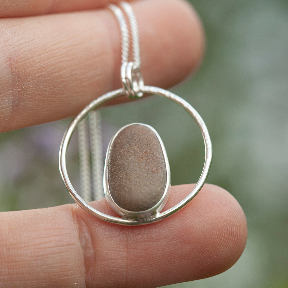 OOAK Mae pendant in silver #32 • Natural beach pebble (Ready to ship)