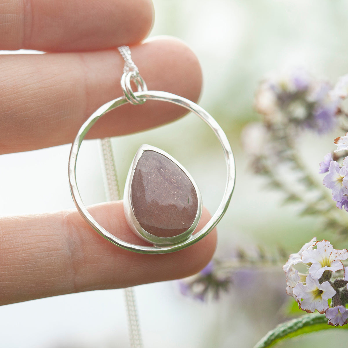 OOAK Mae pendant in silver #25 • Pink Moonstone (Ready to ship)