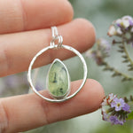 Afbeelding in Gallery-weergave laden, OOAK Mae pendant in silver #50 • Prehnite ~ tourmaline inclusions (Ready to ship)
