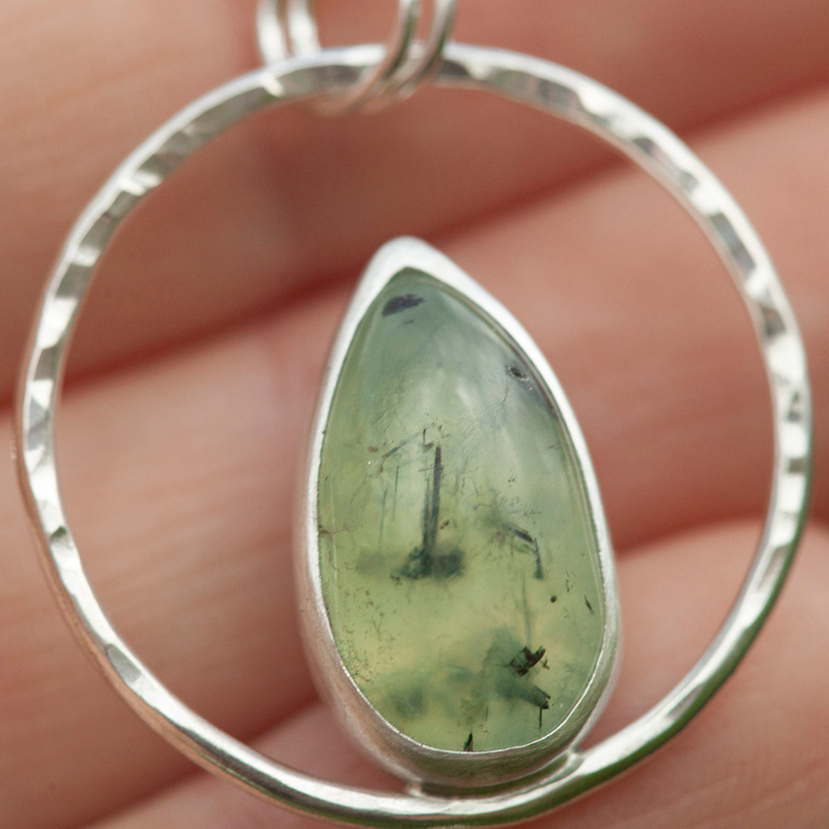 OOAK Mae pendant in silver #50 • Prehnite ~ tourmaline inclusions (Ready to ship)