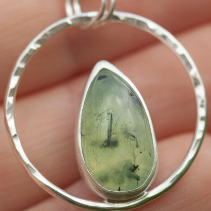 OOAK Mae pendant in silver #50 • Prehnite ~ tourmaline inclusions (Ready to ship)