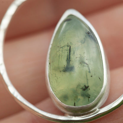 OOAK Mae pendant in silver #50 • Prehnite ~ tourmaline inclusions (Ready to ship)