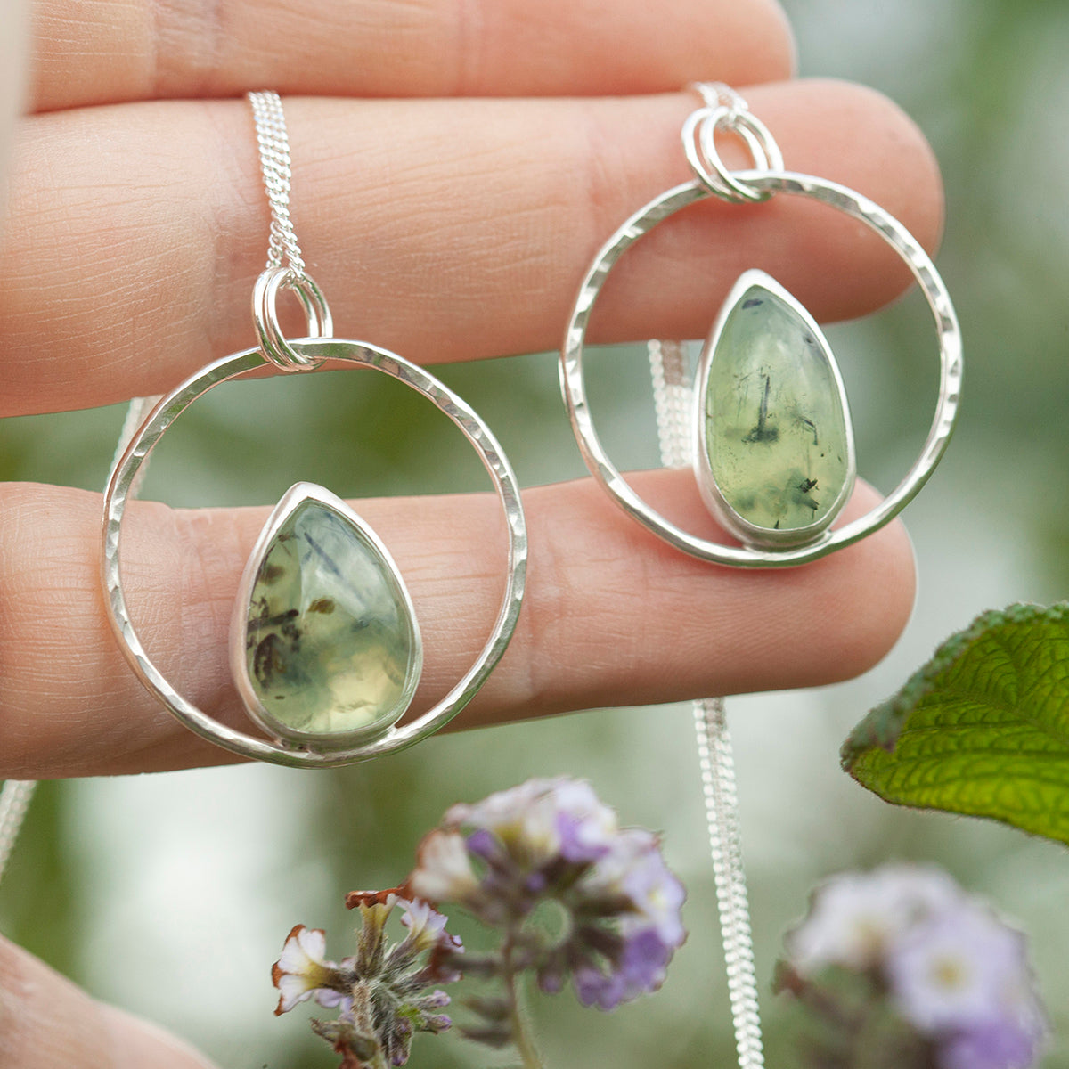 OOAK Mae pendant in silver #50 • Prehnite ~ tourmaline inclusions (Ready to ship)
