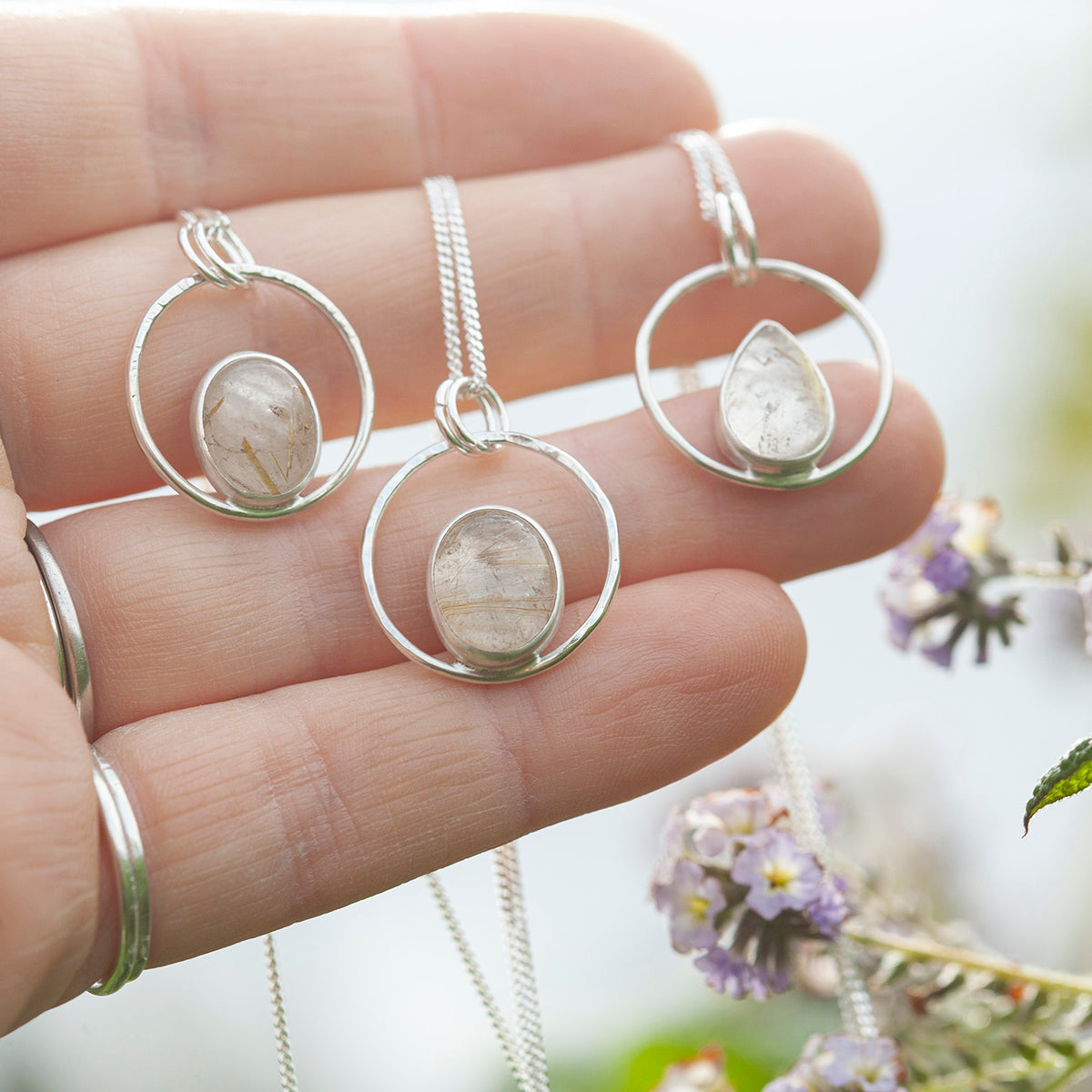 OOAK Mae pendant in silver #9 • Rutilated quartz  (Ready to ship)