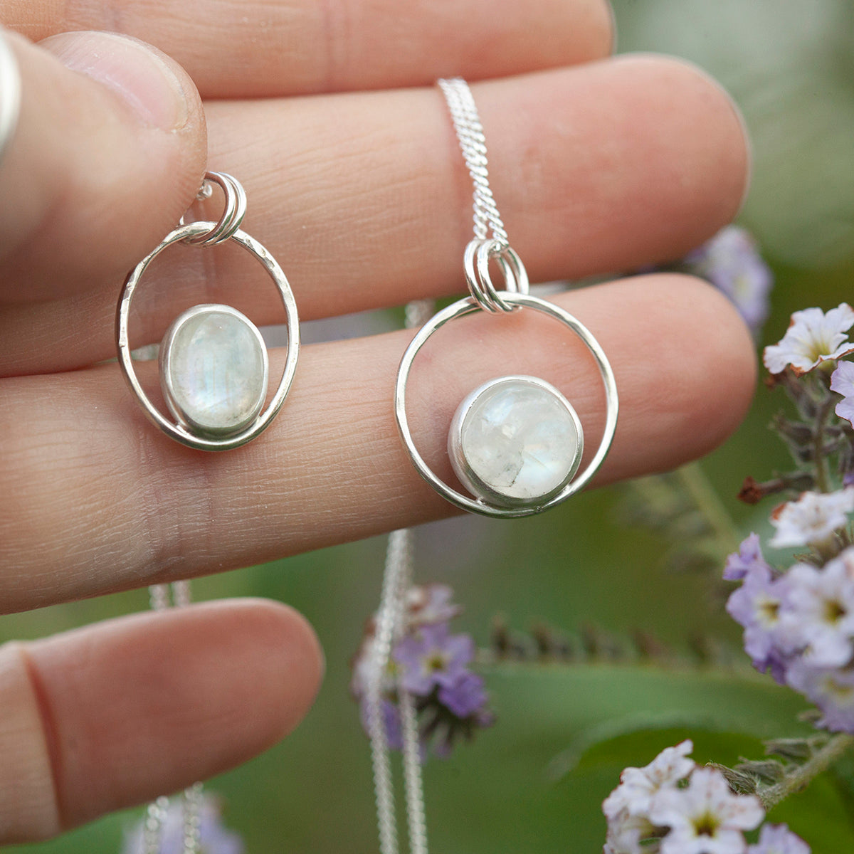 OOAK Mae pendant in silver #19 • White Labradorite ~ Rainbow Moonstone  (Ready to ship)