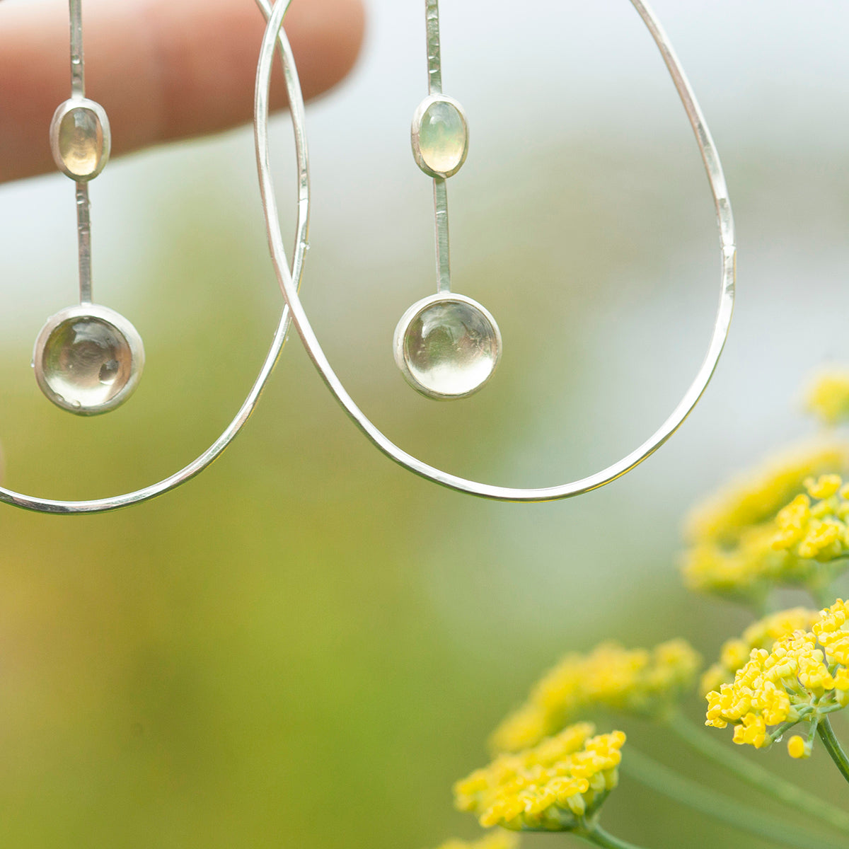 OOAK Selaya silver earrings #3 • leaf, Lemon quartz & Opal  (ready to ship)
