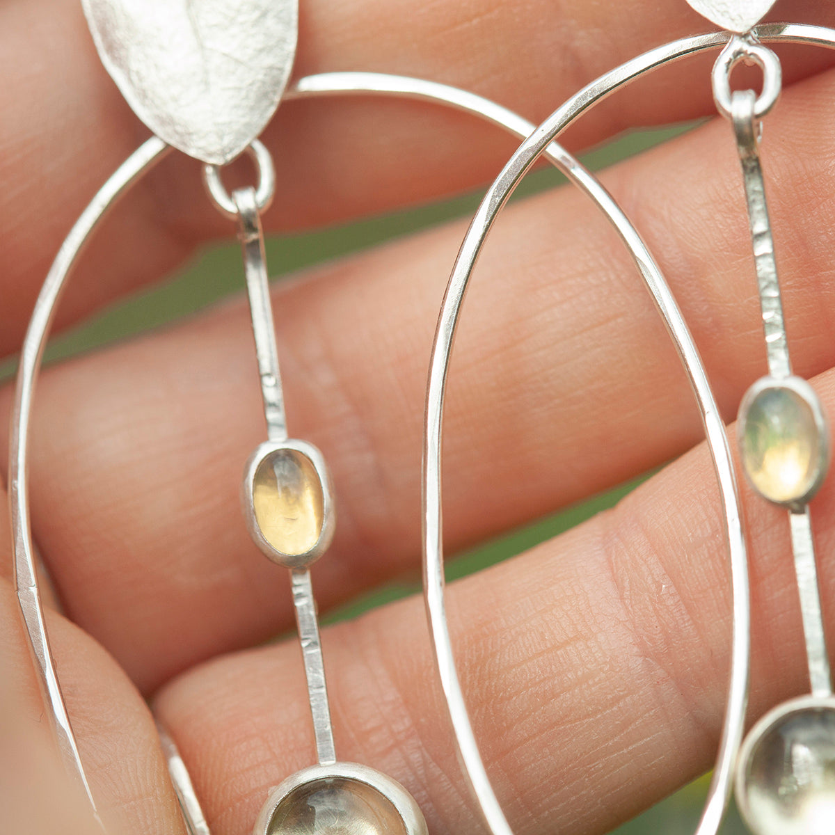 OOAK Selaya silver earrings #3 • leaf, Lemon quartz & Opal  (ready to ship)