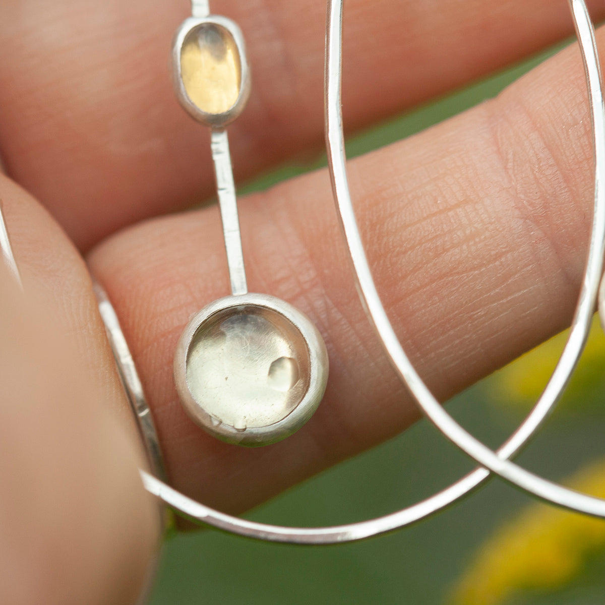 OOAK Selaya silver earrings #3 • leaf, Lemon quartz & Opal  (ready to ship)