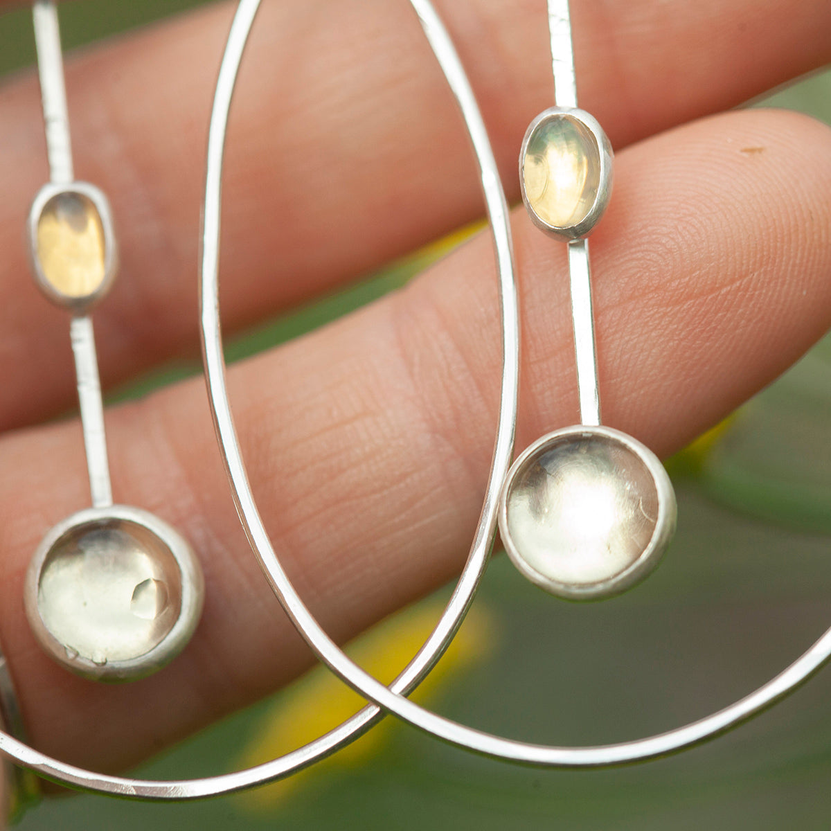 OOAK Selaya silver earrings #3 • leaf, Lemon quartz & Opal  (ready to ship)