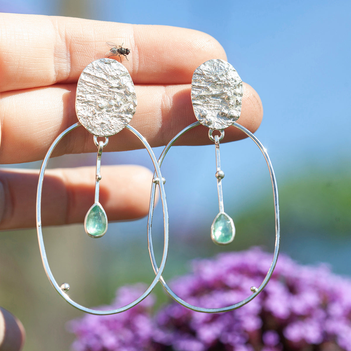 OOAK Selaya silver earrings #4 • quinoa & kyanite (ready to ship)