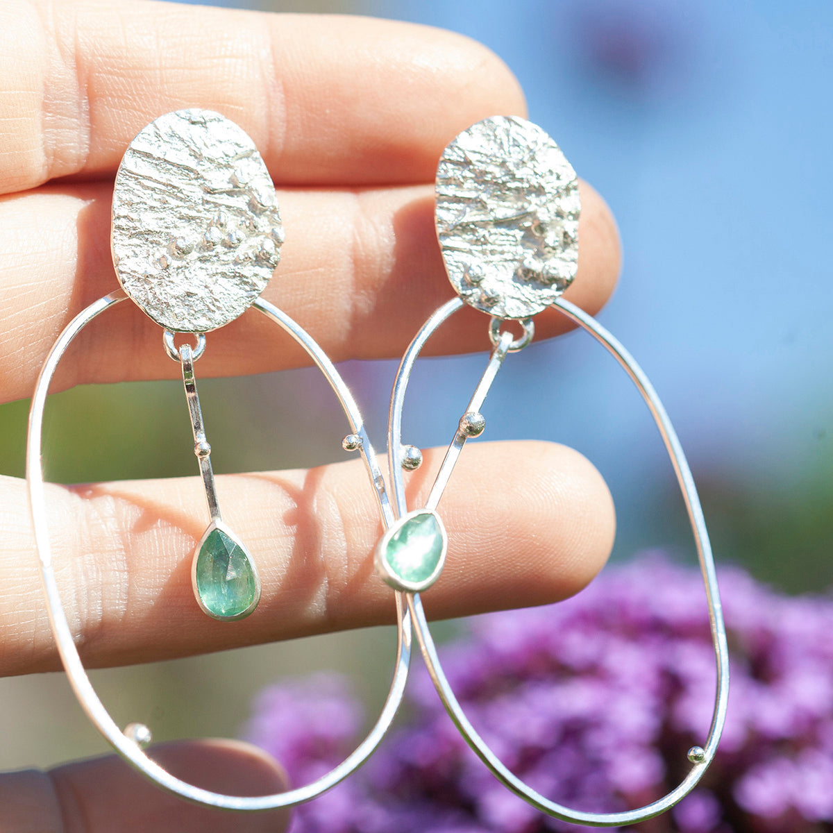 OOAK Selaya silver earrings #4 • quinoa & kyanite (ready to ship)