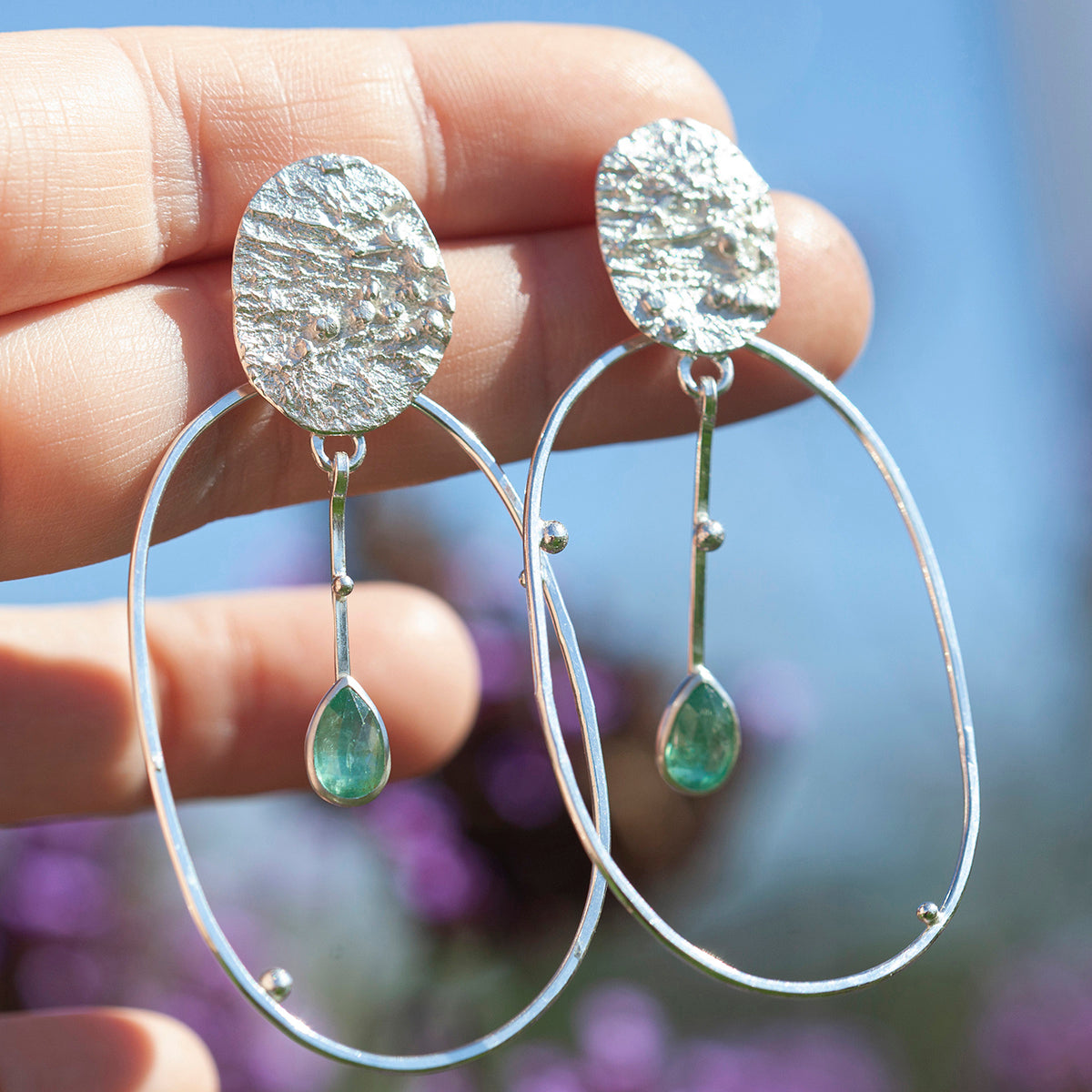 OOAK Selaya silver earrings #4 • quinoa & kyanite (ready to ship)