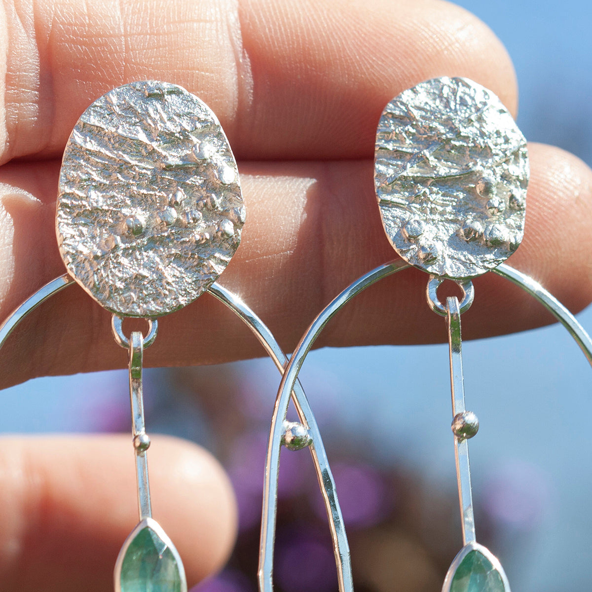 OOAK Selaya silver earrings #4 • quinoa & kyanite (ready to ship)