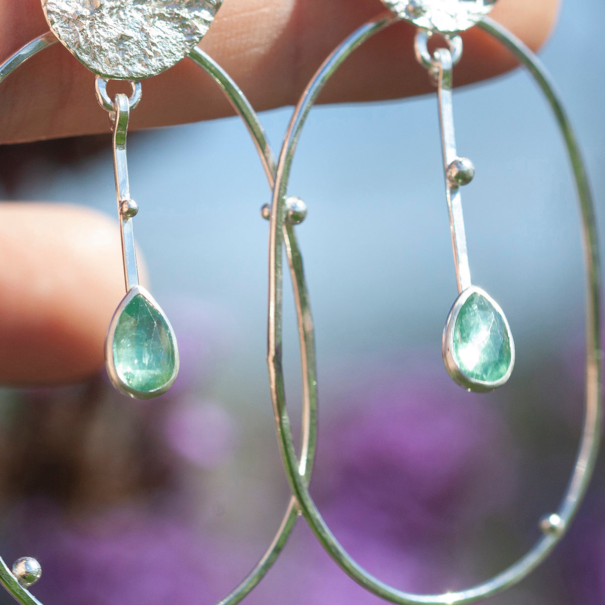 OOAK Selaya silver earrings #4 • quinoa & kyanite (ready to ship)