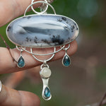 Load image into Gallery viewer, OOAK Aurae pendant #13 • Dendritic Opal, Kyanite &amp; moonstone (ready to ship)
