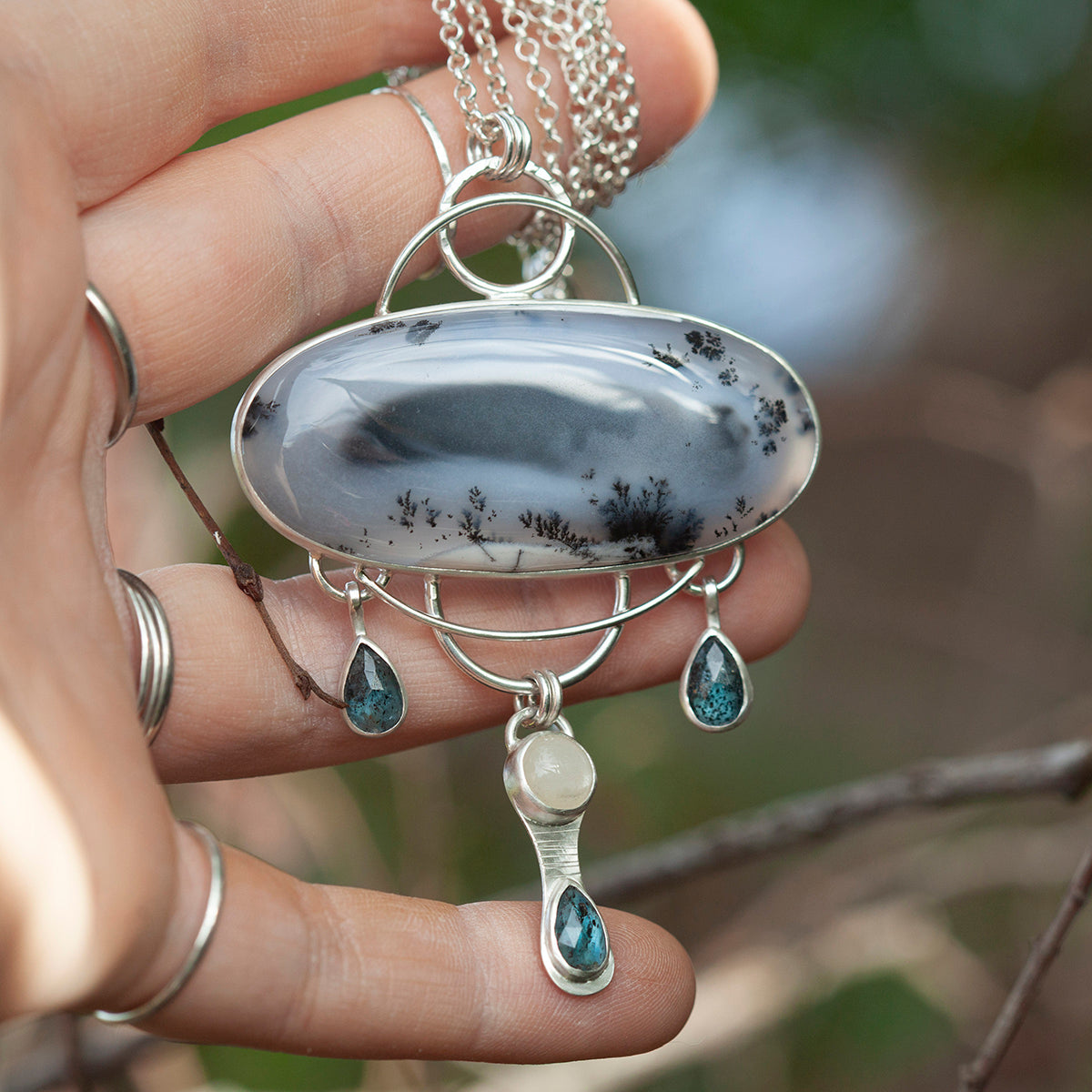 OOAK Aurae pendant #13 • Dendritic Opal, Kyanite & moonstone (ready to ship)