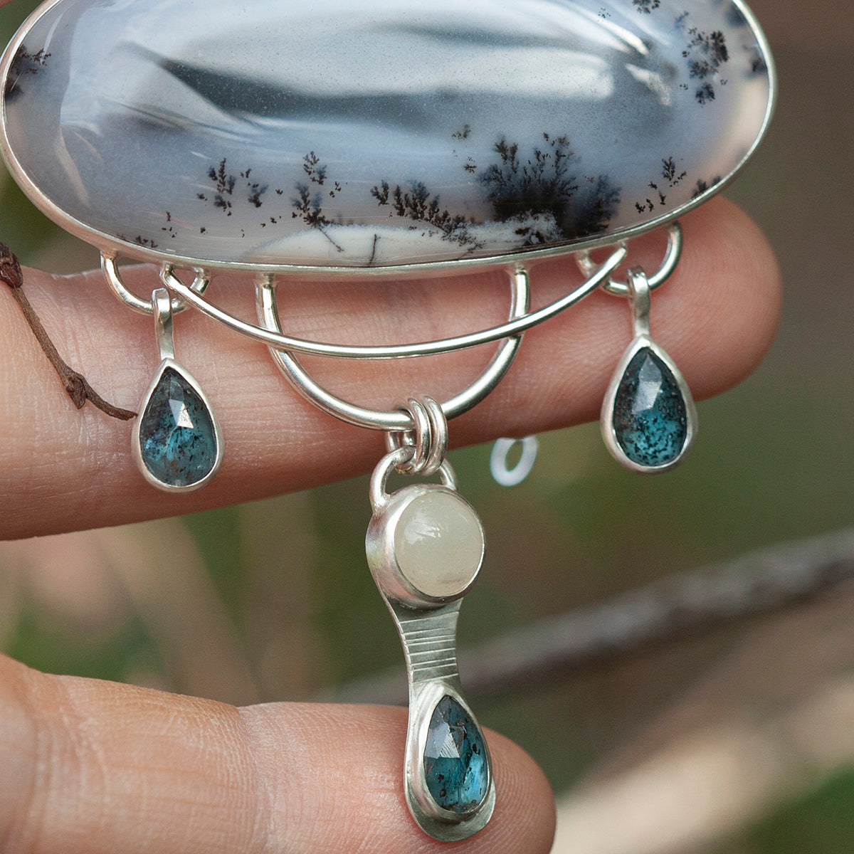 OOAK Aurae pendant #13 • Dendritic Opal, Kyanite & moonstone (ready to ship)