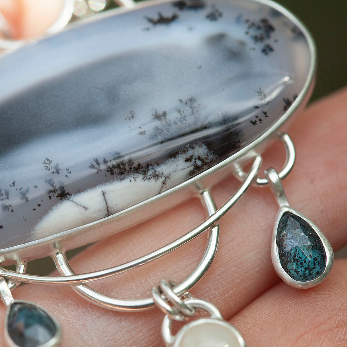 OOAK Aurae pendant #13 • Dendritic Opal, Kyanite & moonstone (ready to ship)