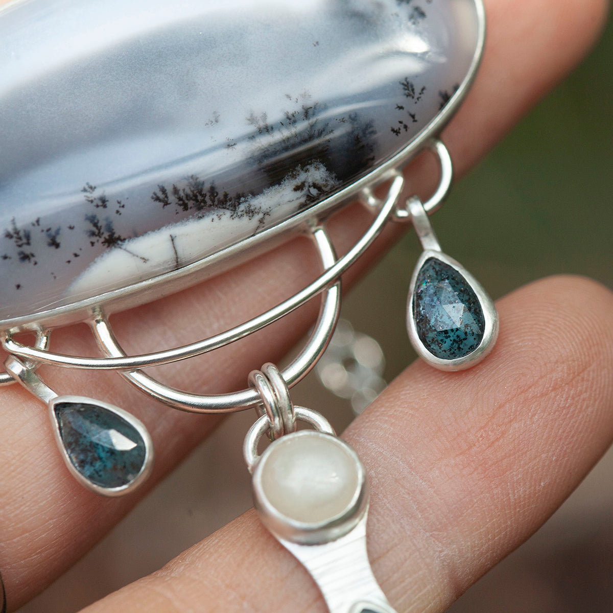 OOAK Aurae pendant #13 • Dendritic Opal, Kyanite & moonstone (ready to ship)