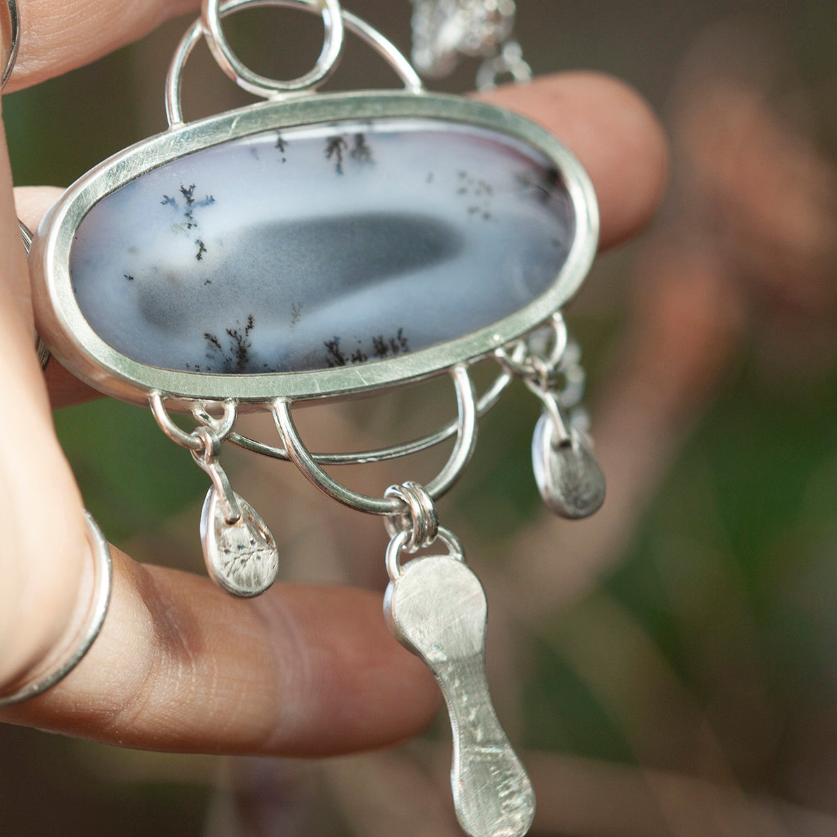OOAK Aurae pendant #13 • Dendritic Opal, Kyanite & moonstone (ready to ship)