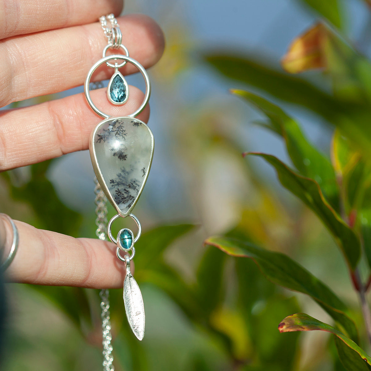 OOAK Aurae pendant #9 • Dendritic Opal, Kyanite & tourmaline (ready to ship)