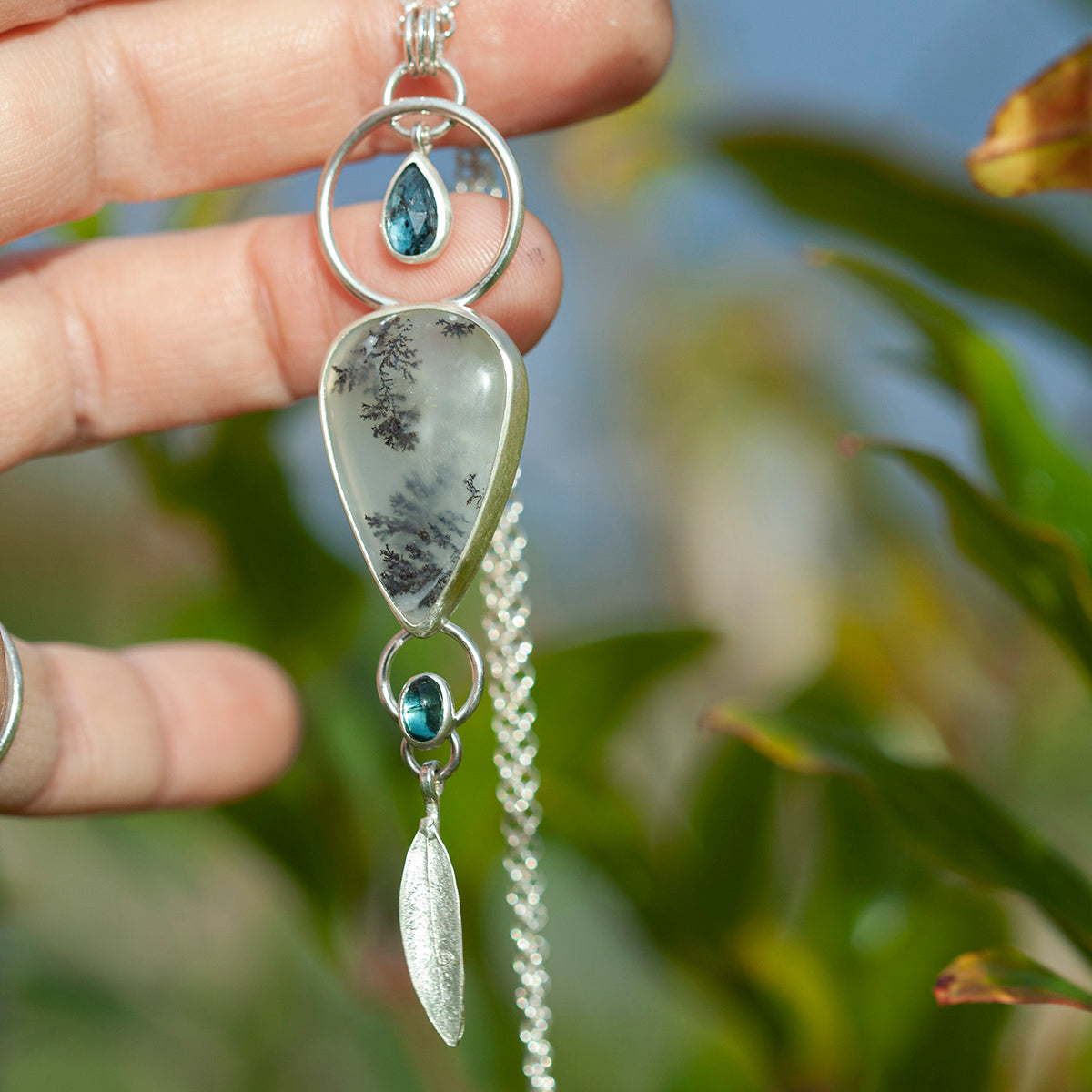 OOAK Aurae pendant #9 • Dendritic Opal, Kyanite & tourmaline (ready to ship)