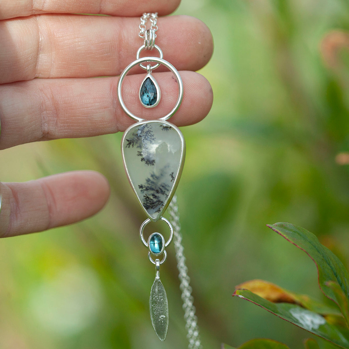 OOAK Aurae pendant #9 • Dendritic Opal, Kyanite & tourmaline (ready to ship)