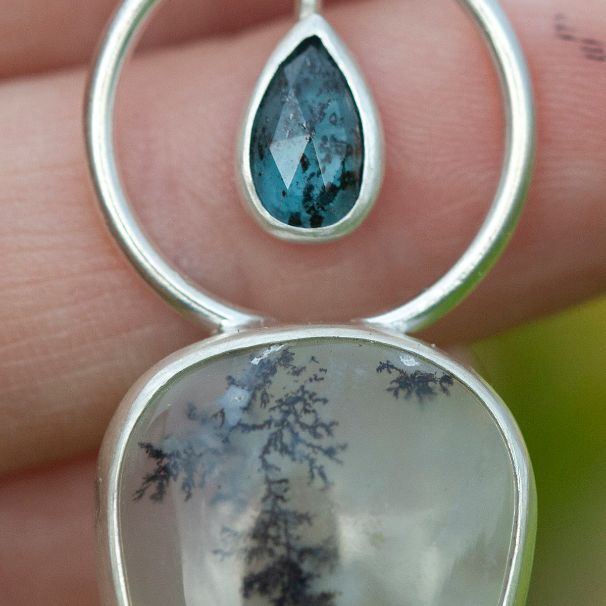 OOAK Aurae pendant #9 • Dendritic Opal, Kyanite & tourmaline (ready to ship)