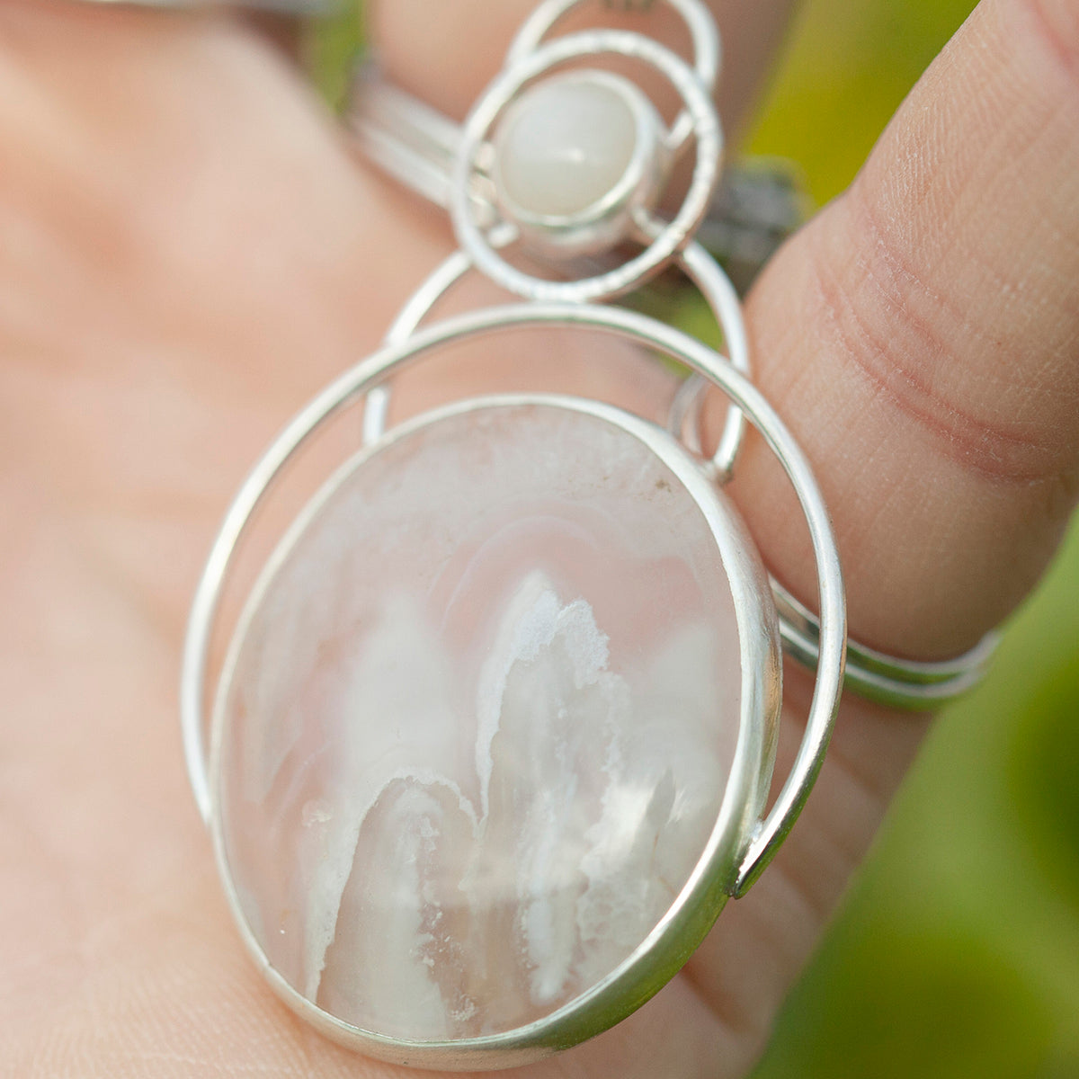 OOAK Aurae pendant #11 • Plume agate & Moonstone (ready to ship)