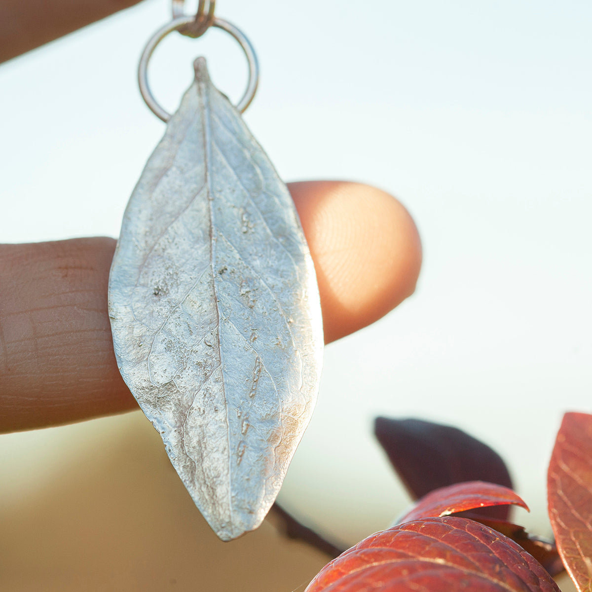 OOAK Blueberry Leaf pendant in silver #6 (ready to ship)