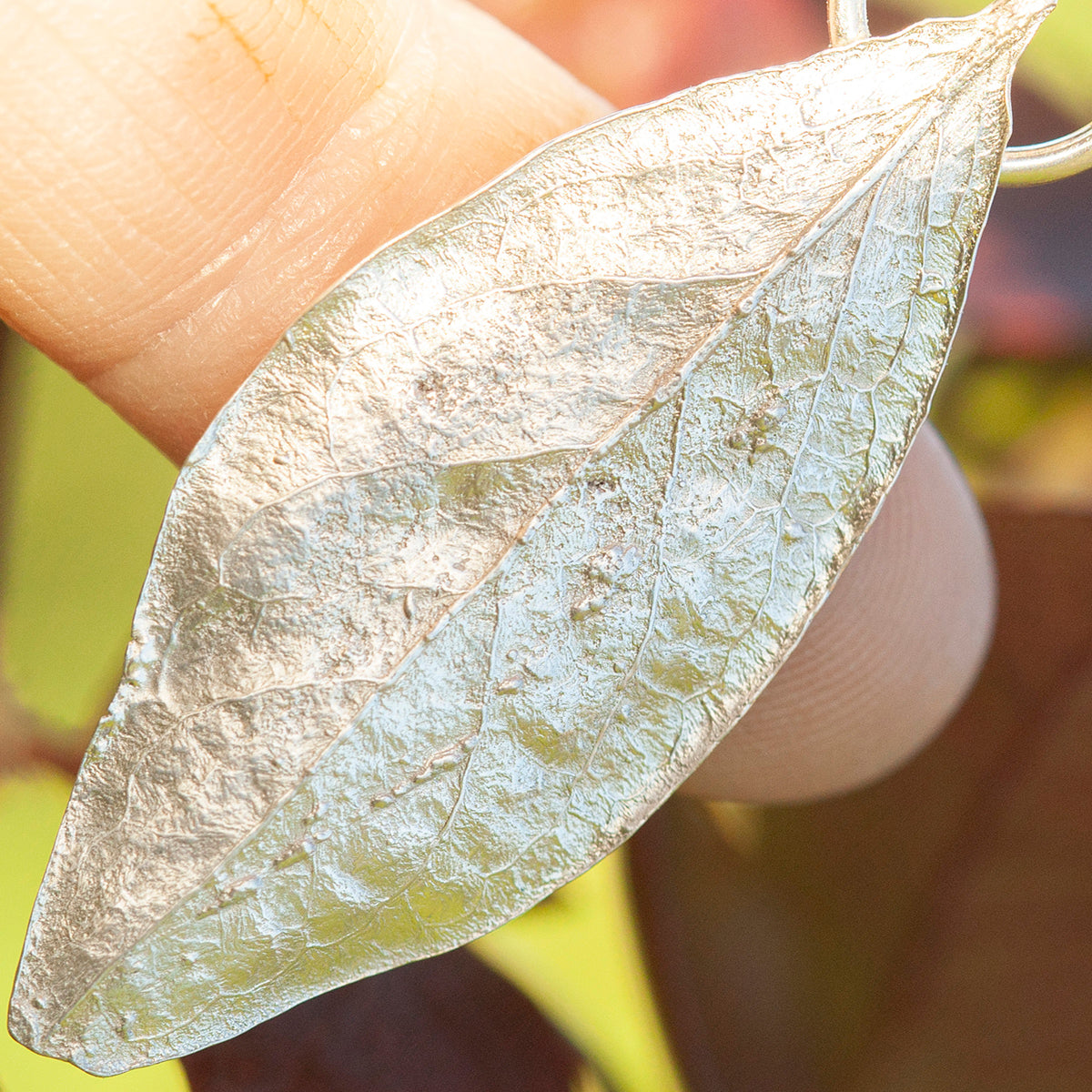 OOAK Blueberry Leaf pendant in silver #6 (ready to ship)